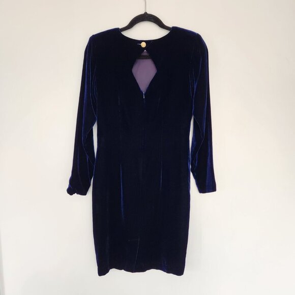 Vintage Velvet Velour Long Sleeve Mini Dress Size 4 Keyhole Gold Button Back - Picture 1 of 6